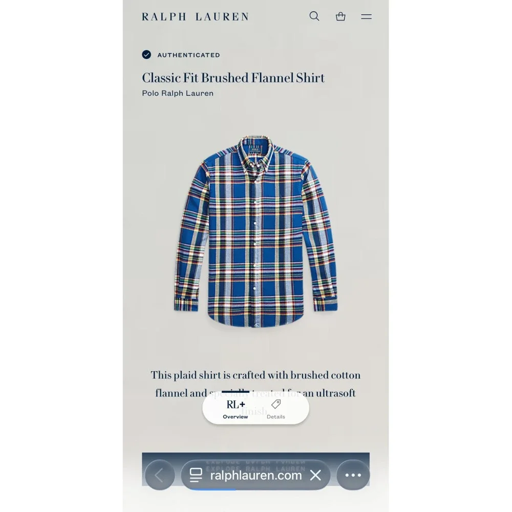 Polo Ralph Lauren Classic Fit Brushed Flannel Shirt Men Large Blue Pony Button
